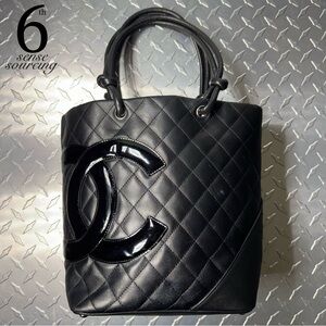 Chanel Vintage Cambon Ligne Logo Shopper Tote in Black